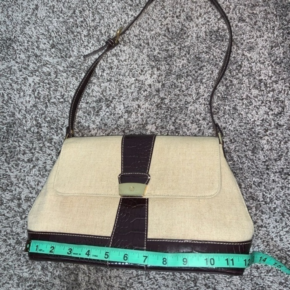 Etienne Aigner Linen and Faux Leather Croc Embossed Shoulder Bag/Purse Tan/brown - Picture 13 of 15